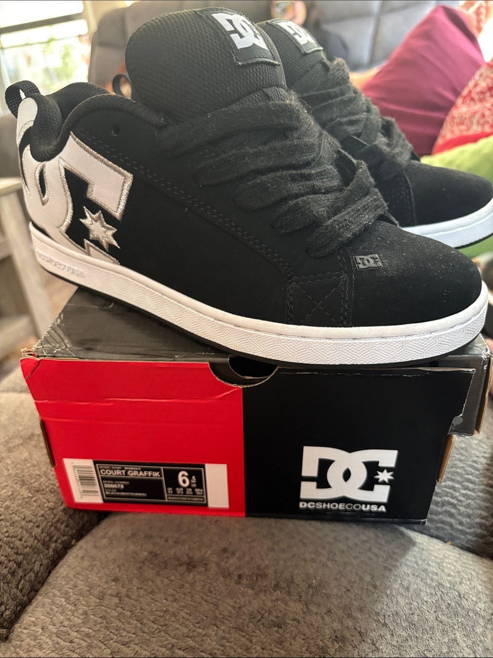 DC Kids Black and White Court Graffik Skate Sneakers